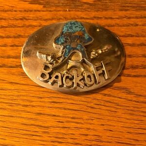 Silver 'Back Off' Belt Buckle